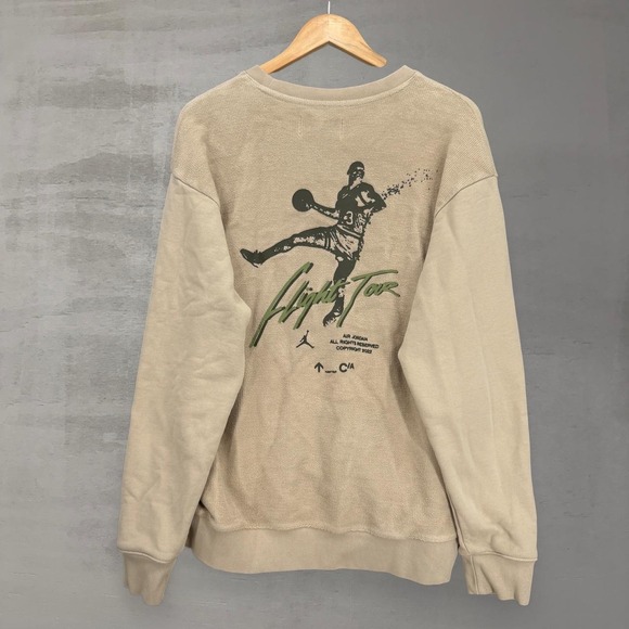 Jordan Other - Jordan Heritage Sweatshirt Tan Flight Tour Graphic Waffle Knit Crewneck Large